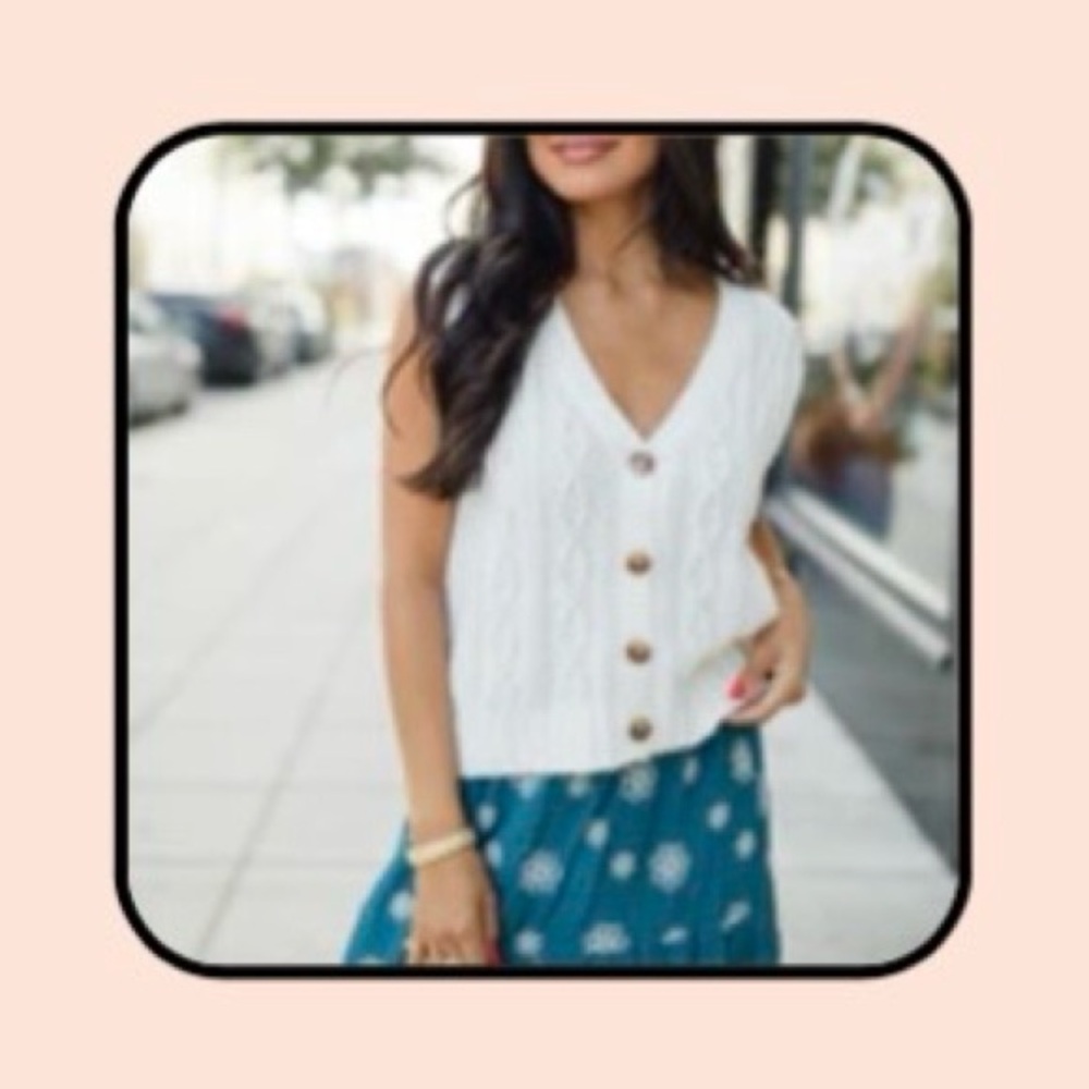 Pink Lily Ivory Knit Sweater Vest